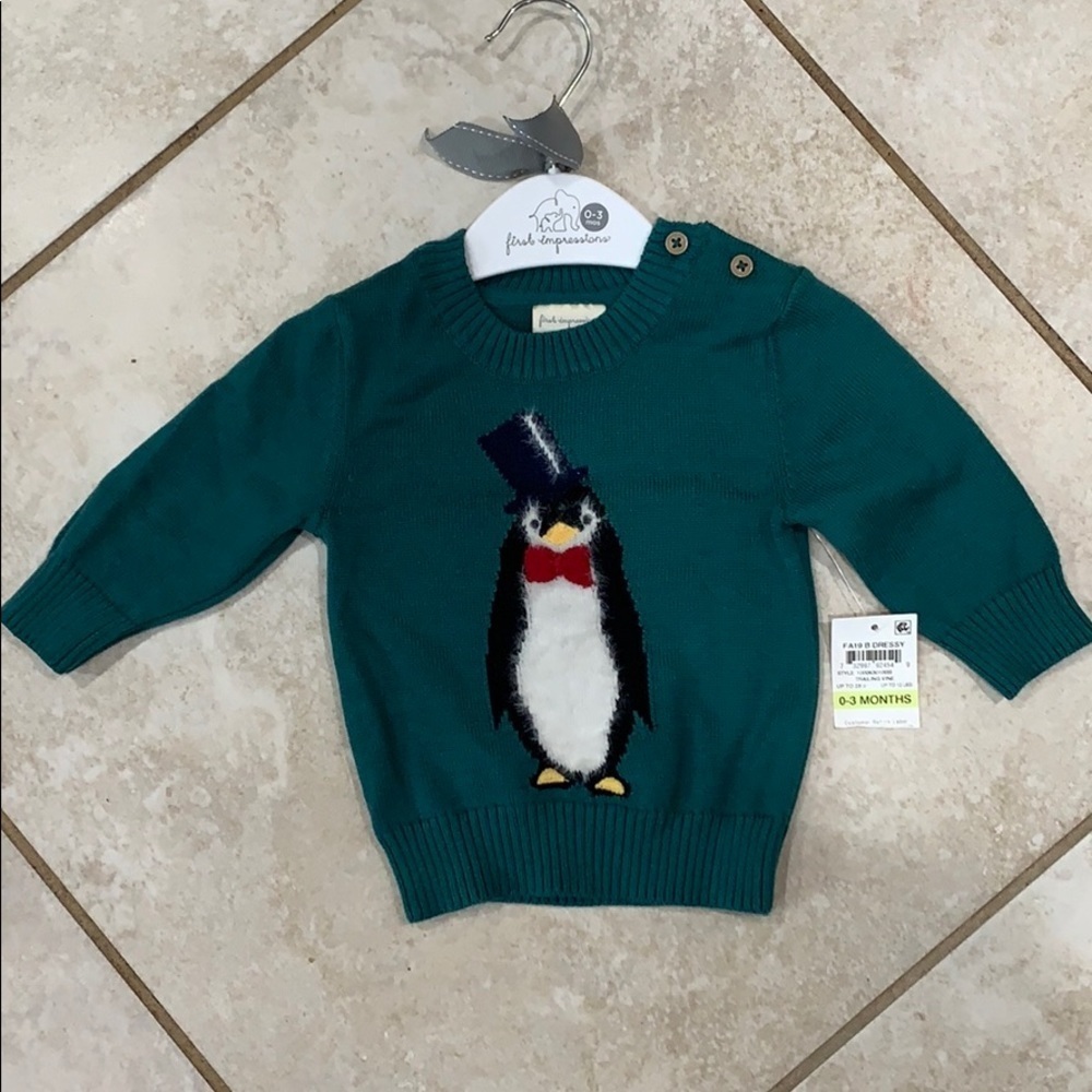 NWT First Impressions Penguin Holiday Sweater 0-3